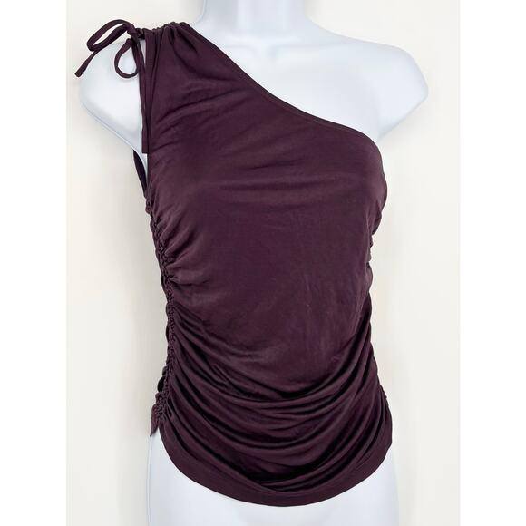 Express Deep Purple One Shoulder Y2K Slouchy Ruched Top Size M - Picture 1 of 6